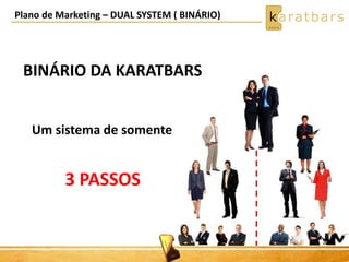 Plano de Marketing – DUAL SYSTEM ( BINÁRIO) 
BINÁRIO DA KARATBARS 
Um sistema de somente 
3 PASSOS 
 