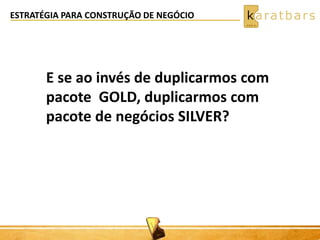ESTRATÉGIA PARA CONSTRUÇÃO DE NEGÓCIO 
E se ao invés de duplicarmos com 
pacote GOLD, duplicarmos com 
pacote de negócios SILVER? 
 