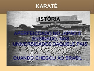 KARATÊ HISTÓRIA APERFEIÇOADO NO JAPÃO E ENSINADO, NAS UNIVERSIDADES DAQUELE PAIS. QUANDO CHEGOU AO BRASIL 