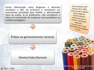 Estudo realizado no DF (Siqueira Júnior, 2002) mostra que não é objetivo desses programastransferir dinheiro suficiente para que as escolas se mantenham totalmente,mas para suprir as suas necessidades mais urgentes (p. 312).Mestranda Kellcia Rezende Souza  PPGEdu/UFGD(p. 311 – 312)