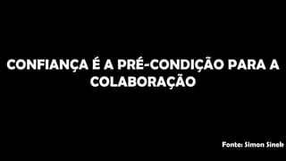 CONFIANÇA É A PRÉ-CONDIÇÃO PARA A
COLABORAÇÃO
Fonte: Simon Sinek
 