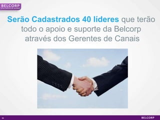 Uma história de sucesso




       Serão Cadastrados 40 líderes que terão
          todo o apoio e suporte da Belcorp
           através dos Gerentes de Canais




 96                                         96
 