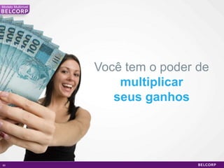 78GanhosilimitadosPlano de NegóciosCom 3EtapasclaramentedefinidasLiderarRecrutarVender*Cada campanha o consultor é avaliado para determinar emqualnível do plano de negóciosBelcorp que está.