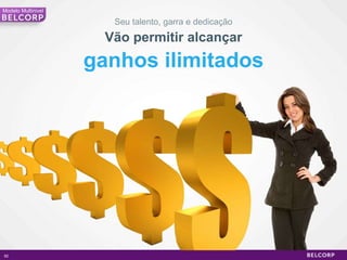 80= R$ 350     Venda PreçoCatálogoPedidoModelo MultinivelExemplo de ConsultorGanha a partir de R$75por mêsRequisitosR$ 250Venda Pessoal30%Vende e Ganha30%% Venda PessoalExemplo:Ganhospelasua Venda Pessoal=      30%   DescontoVenda Pessoal     X  = R$ 105   Ganhopor Venda PessoalVocê pode aumentar seusganhosem até 60%com as ofertasespeciais da Revista Ganha*Ganhos estimados com requisitos mínimos