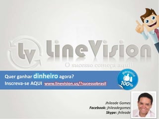 Quer ganhar dinheiro agora?
Inscreva-se AQUI www.linevision.us/?sucessobrasil
Jhileade Gomes
Facebook: jhileadegomes
Skype: jhileade
 
