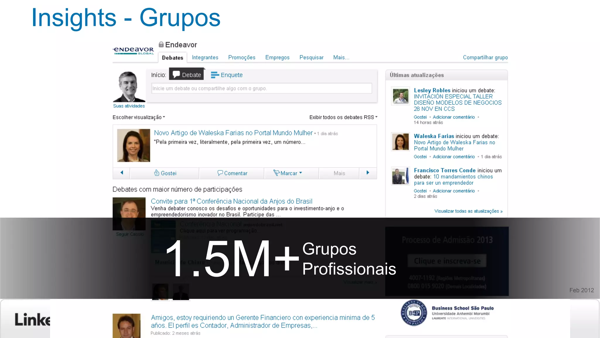 Insights - Grupos
Feb 2012
1.5M+Grupos
Profissionais
 
