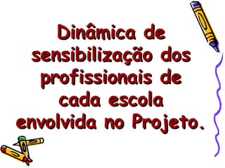 Dinâmica de sensibilização dos profissionais de cada escola envolvida no Projeto. 
