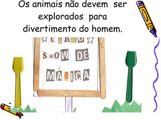 Os animais não devem  ser explorados  para divertimento do homem. 