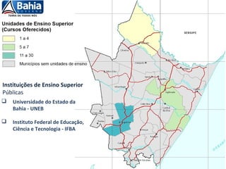  Universidade do Estado da
Bahia - UNEB
 Instituto Federal de Educação,
Ciência e Tecnologia - IFBA
Instituições de Ensino Superior
Públicas
 