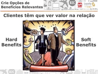 Clientes têm que ver valor na relação
Crie Opções de
Benefícios Relevantes
Hard
Benefits
Soft
Benefits
 