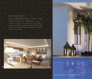 NO MAJESTIC,
AS COBERTURAS SÃO UM
CAPÍTULO À PARTE Coberturas de
até 343m2
num projeto único. Da sua forma. Todas com piscina
esportiva com raia de 8 metros, churrasqueira e sauna úmida
criando um terraço mágico com vista paradisíaca para o parque e
lazer exclusivo do Majestic.
Ilustração artística da Suíte Master Opção Flex da Unidade 1702 do Edifício SafiraIlustração artística da Sala da Unidade 1801 do Edifício Safira
Ilustração artística do Terraço da Unidade 1801 do Edifício Safira
 