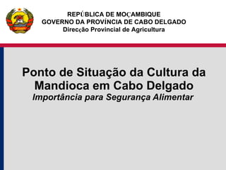 Ponto de Situação da Cultura da Mandioca em Cabo Delgado Importância para Segurança Alimentar  REP Ú BLICA DE MO Ç AMBIQUE GOVERNO DA PROV Í NCIA DE CABO DELGADO Direc ç ão Provincial de Agricultura 