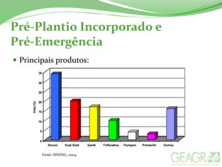 Pré-Plantio Incorporado e
Pré-Emergência
 Principais produtos:
Fonte: SINDAG, 2004.
 