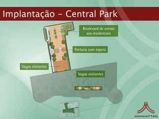 Implantação - Central Park
                           Boulevard de acesso
                             aos residenciais



                       Portaria com espera



    Vagas visitantes
                         Vagas visitantes
 