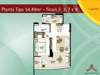 Planta Tipo 54,49m² - finais 2, 3, 7 e 8   1 quarto
 