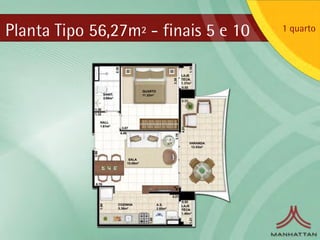 Planta Tipo 56,27m² - finais 5 e 10   1 quarto
 