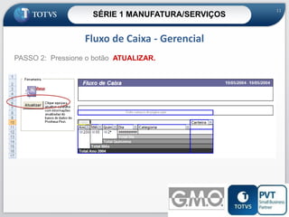 SÉRIE 1 MANUFATURA/SERVIÇOS

11

Fluxo de Caixa - Gerencial
PASSO 2: Pressione o botão ATUALIZAR.

PASSO
1

11

 