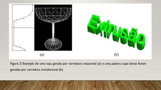 Figura 2: Exemplo de uma taça gerada por varredura rotacional (a) e uma palavra cujas letras foram
geradas por varredura translacional (b).
 