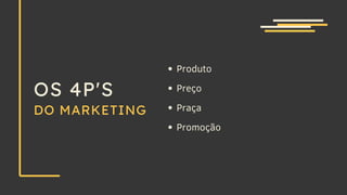 OS 4P'S
Produto
Preço
Praça
Promoção
DO MARKETING
 