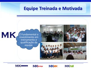 Equipe Treinada e Motivada
É Fundamental o
investimento em
treinamento e
qualificação da
equipe.
 