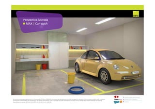 MAX | Car wash
Perspectiva ilustrada
1 CONCEITO MAX/ IMPLANTAÇÃO
2 PERSPECTIVAS ILUSTRADAS
3 PLANTAS
Memorial de Incorporação registrado sob o R.2 da matrícula 207.236, em 30/09/2010, em processo de retificação junto ao Cartório de Registro de Imóveis da 1ª Circunscrição de Goiânia, Goiás. As unidades
somente serão comercializadas após tal retificação. *Os materiais, equipamentos, cores e vegetações do projeto de paisagismo e das áreas comuns poderão sofrer pequenas alterações em função da
disponibilidade do mercado. MATERIAL PROVISÓRIO DE USO INTERNO DO CORRETOR.
 