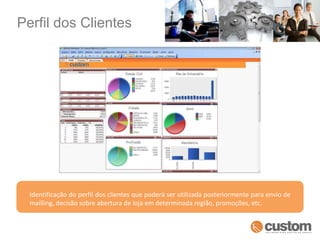 Perfil dos Clientes Identificação do perfil dos clientes que poderá ser utilizada posteriormente para envio de mailling, decisão sobre abertura de loja em determinada região, promoções, etc. 