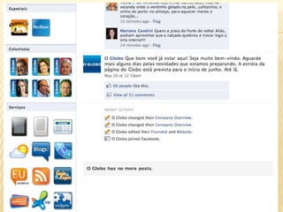  1 em 8 casamentos nos EUA são consequência de relacionamentos que começaram nas redes sociais.50100 maiores empresas O estudo “The Global Social Media Check-up”, de 2010, das 100 maiores empresas do mundo, listadas pela Fortune mostrou que: