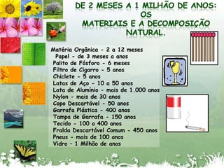 preservação dos recursosnaturais.CUSTOS Econômicosredução dos custos com tratamento e disposição final do lixo (aterrossanitáriosouincineradores);diminuição de gastos com remediação de áreasdegradadaspelainadequadadisposiçãoemlixõesclandestinos;diminuição de gastos com serviço de limpezapública municipal, considerando-se que o comportamento de comunidadesambientalmenteeducadas/conscientizadastraduz-se emnecessidademenor de intervenção do Estado.BENEFÍCIOS Sociaisgeração de empregosdiretos e indiretos, com a instalação de novasindústriasrecicladorasnaregião e ampliação das atividades deindústriasrecicladorasjáestabelecidas;resgate social de indivíduos, pormeio do incentivo à criação deassociações e cooperativas de catadores;melhoria das condições de saúdepública.