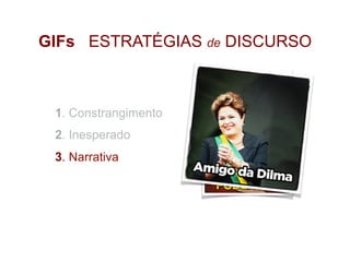 1. Constrangimento
2. Inesperado
3. Narrativa
GIFs ESTRATÉGIAS de DISCURSO
 