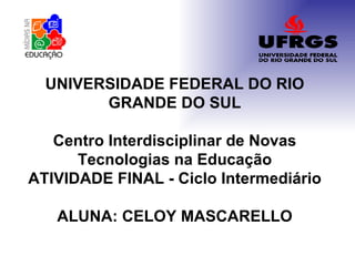 UNIVERSIDADE FEDERAL DO RIO GRANDE DO SUL Centro Interdisciplinar de Novas Tecnologias na Educação ATIVIDADE FINAL - Ciclo Intermediário ALUNA: CELOY MASCARELLO 