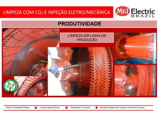 LIMPEZA COM CO2 E INPEÇÃO ELETRO/MECÂNICA
co2
PRODUTIVIDADE
LIMPEZA EM LINHA DE
PRODUÇÃO
 