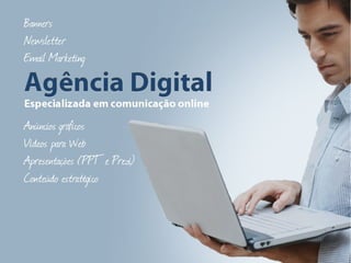 Sites ajudam as pessoas encontrar o que procuram!

   
       Criação de banners
   
       Criação de newsletters
   
       Criação de email marketing
   
       Criação de anúncios gráficos
   
       Produção de vídeos para web
   
       Apresentações em PPT e Prezi
   
       Produção de conteúdo estratégico
 