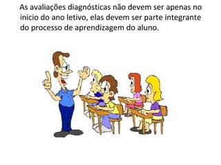 As avaliações diagnósticas não devem ser apenas no inicio do ano letivo, elas devem ser parte integrante do processo de aprendizagem do aluno.  