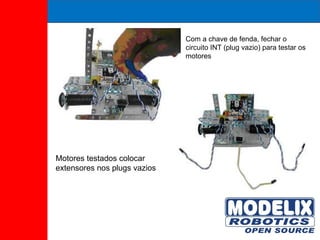Com a chave de fenda, fechar o circuito INT (plug vazio) para testar os motores Motores testados colocar extensores nos plugs vazios 