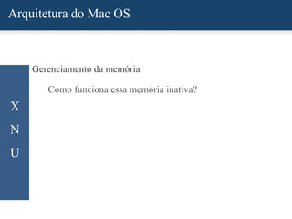 Arquitetura do Mac OS
X
N
U
Gerenciamento da memória
Como funciona essa memória inativa?
 