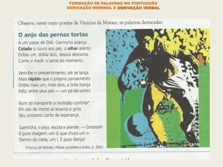 FORMAÇÃO DE PALAVRAS NO PORTUGUÊS
DERIVAÇÃO NOMINAL E DERIVAÇÃO VERBAL
 