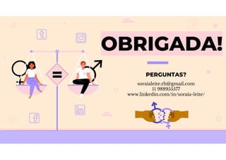 CREDITS: This presentation template was created
by Slidesgo, including icons by Flaticon and
infographics & images by Freepik
PERGUNTAS?
soraialeite.rh@gmail.com
11 988955577
www.linkedin.com/in/soraia-leite/
 