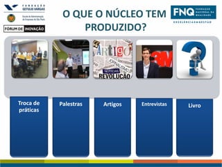 O QUE O NÚCLEO TEM
PRODUZIDO?

Troca de
práticas

Palestras

Artigos

Entrevistas

Livro

 