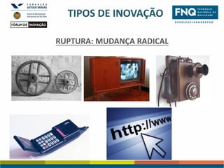TIPOS DE INOVAÇÃO
RUPTURA: MUDANÇA RADICAL

 