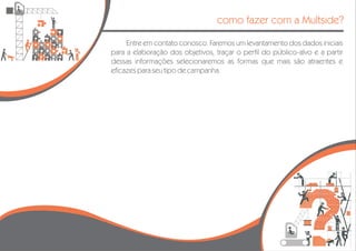 como fazer com a Multside?

     Entre em contato conosco. Faremos um levantamento dos dados iniciais
para a elaboração dos objetivos, traçar o perfil do público-alvo e a partir
dessas informações selecionaremos as formas que mais são atraentes e
eficazes para seu tipo de campanha.
 