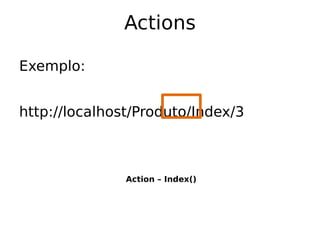 Actions

Exemplo:


http://localhost/Produto/Index/3



               Action – Index()
 