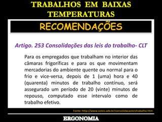 TRABALHOS  EM  BAIXAS TEMPERATURASEFEITOS CAUSADOS PELO FRIO    Choque térmico