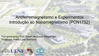 Pós-graduando: Fadi Simon de Souza Magalhães
Professor: Pablo Leite Bernardo
Antiferromagnetismo e Experimentos
Introdução ao Nanomagnetismo (PCN1752)
 