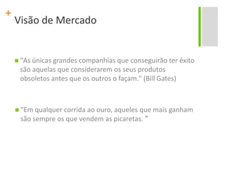 Visão de Mercado"As únicas grandes companhias que conseguirão ter êxito são aquelas que considerarem os seus produtos obsoletos antes que os outros o façam." (Bill Gates)