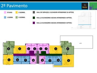 2º Pavimento
STUDIO

2 DORMS.

HALL DE SERVIÇO( 1 ELEVADOR ATENDENDO 16 APTOS)

1 DORM.

3 DORMS.

HALL (2 ELEVADORES SOCIAIS ATENDENDO 8 APTOS)

HALL (2 ELEVADORES SOCIAIS ATENDENDO 8 APTOS)

4

5

3

6

2

7

1

8

1

2

8

3

7

4

6

5

 
