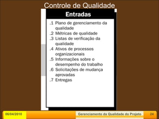 06/04/2010 Controle de Qualidade Gerenciamento da Qualidade do Projeto 