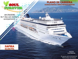 UM CRUZEIRO
De 7 dias com direito a
acompanhante.
IMAGEM
ILUSTRATIVA
Os pontos são acumulativos.
Perna menor do binário
 