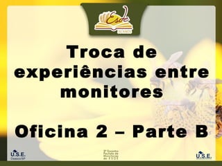 Troca de
experiências entre
monitores
Oficina 2 – Parte B

 