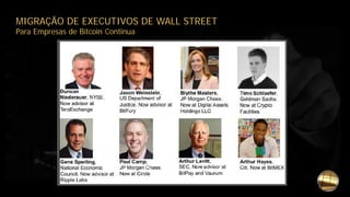 MIGRAÇÃO DE EXECUTIVOS DE WALL STREET
Para Empresas de Bitcoin Continua
 