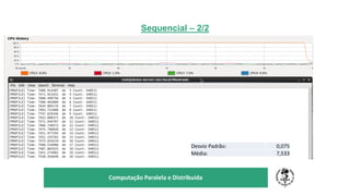 TÍTULO DO SEU SEMINÁRIO
Subtítulo
Computação Paralela e Distribuída
Sequencial – 2/2
Desvio Padrão: 0,075
Média: 7,533
 